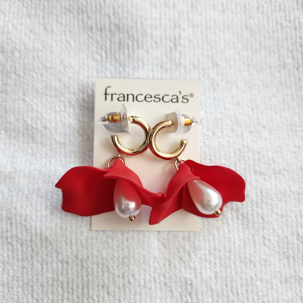Francesca's Collections Gold and Red Elegant Earrings